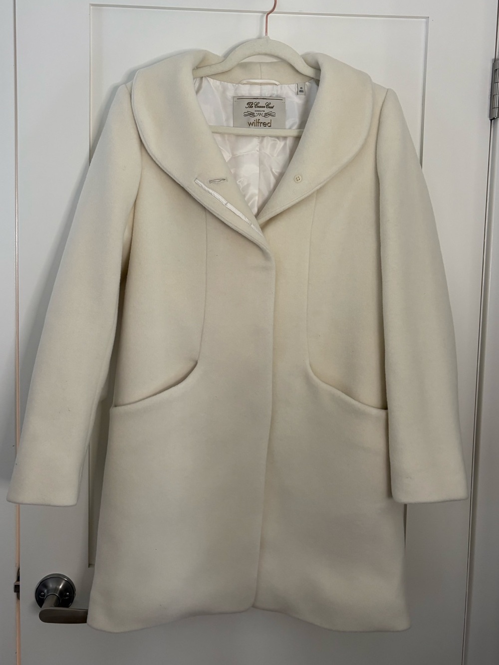 Wilfred The Cocoon Coat Cream Wool Cashmere XS Aritzia Italian Fabric